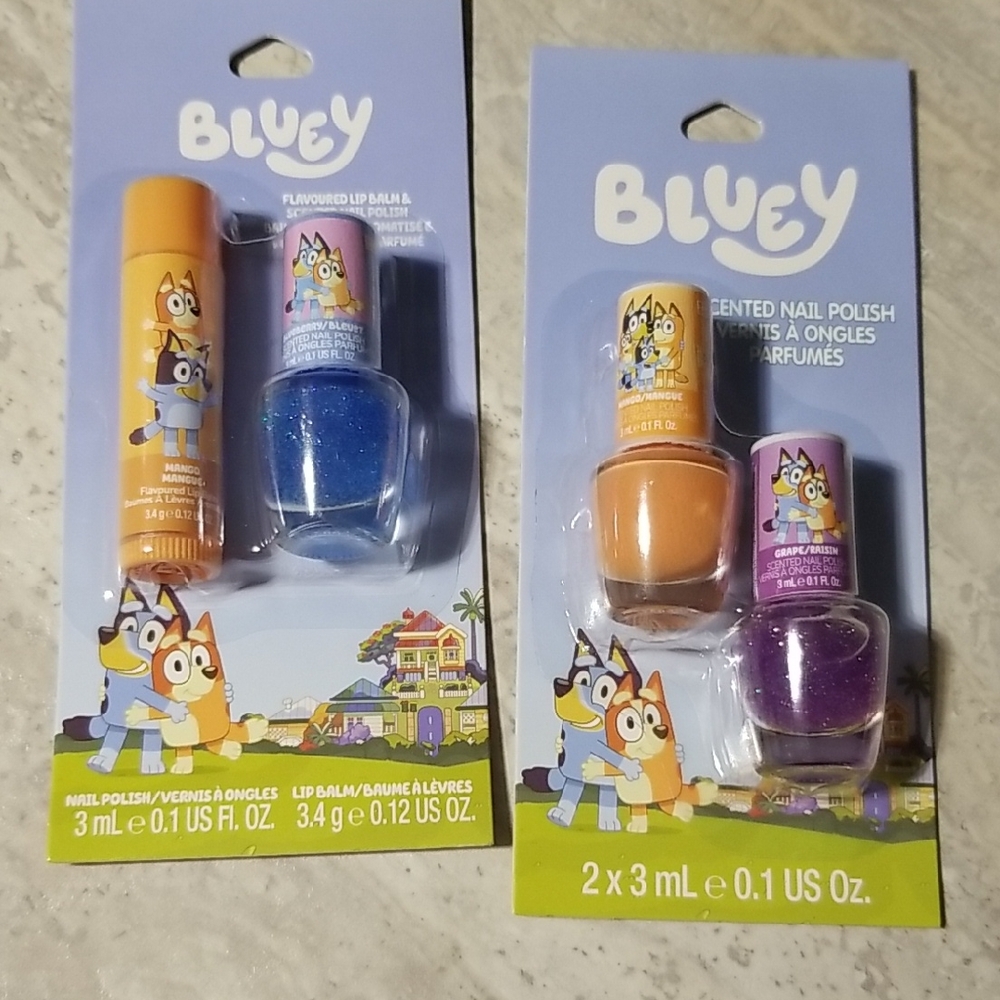 Bluey Kids Nail Polish & Lip Balm Set - Orange, Purple, Blue